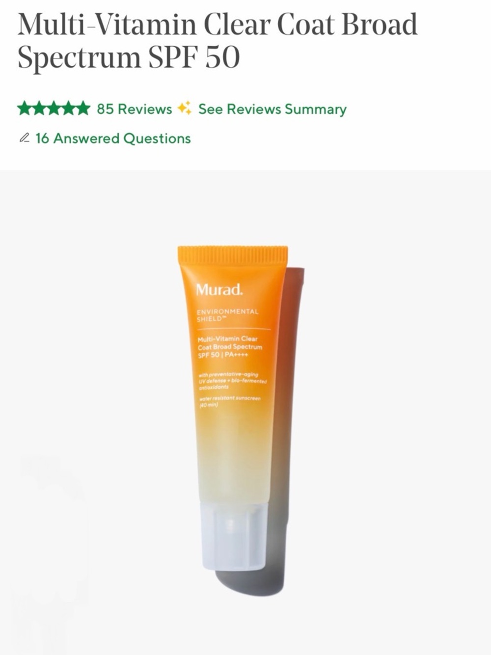 Murad Multi-Vitamin Clear Coat Broad Spectrum SPF 50 Sunscreen